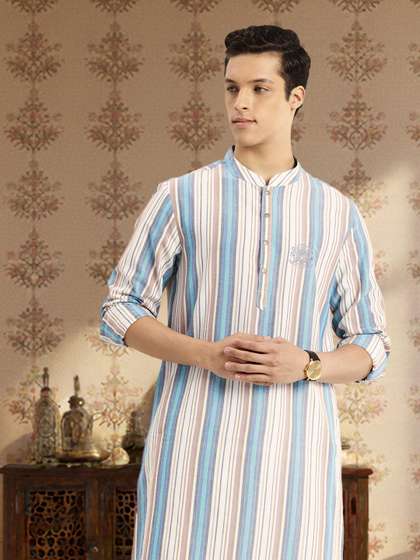 House of Pataudi
                          Mandarin Collar Striped Jashn Kurta
