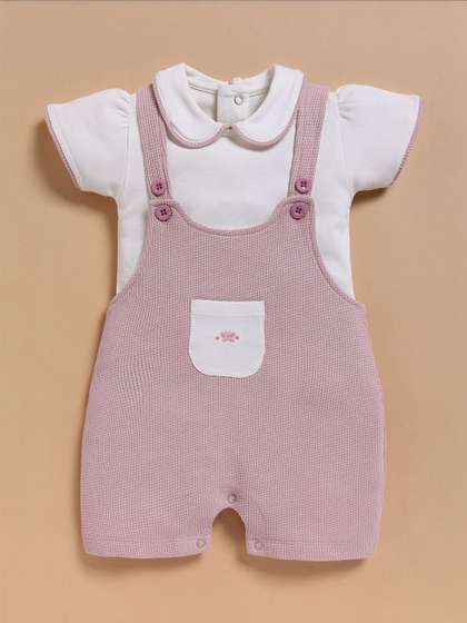 BABY GO Girls Printed
                    Cotton Short Dungaree With T-Shirt
