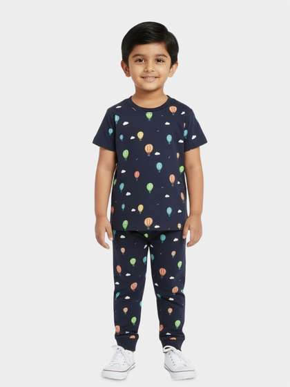 Orange Sugar Unisex Kids
                    Balloon Printed Comfort Full Sleeves Night Suits