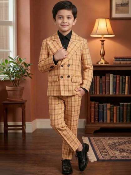 QMQ Boys Checked Double
                    Breasted 3-Pcs Suit