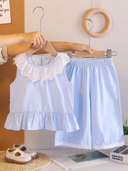 INCLUD Girls Solid
                      Blue Kids Clothing Set