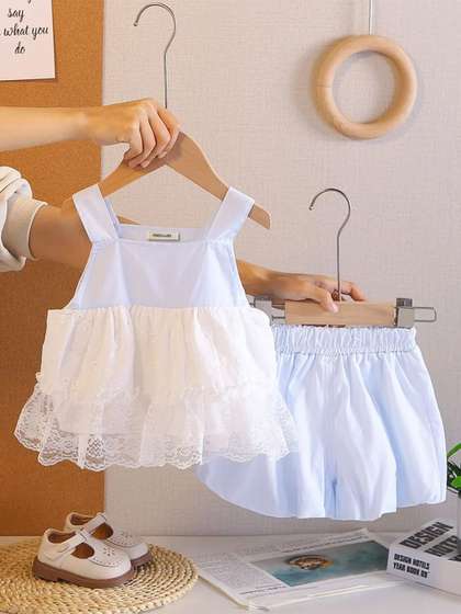 INCLUD Girls Floral Self
                    Design Square Neck Top And Short