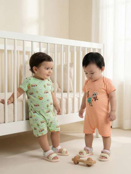 Nauti Nati Infants Girls
                    Pack of 2 Printed Rompers
