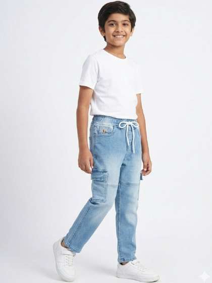 Knit N Knot Boys Relaxed
                    Fit Mid-Rise Heavy Fade Stretchable Jeans