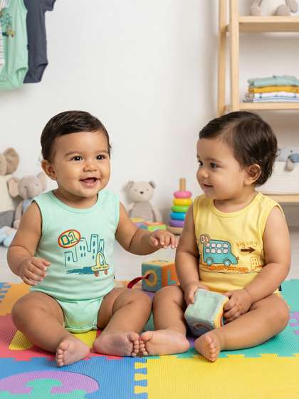 Nauti Nati Infant-Boys
                    Pack Of 2 Car-Printed Pure Interlock Cotton
                    Bodysuits