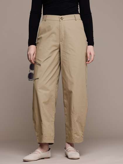 Popnetic Women Pure
                        Cotton Barrel Fit High-Rise Chinos Trousers