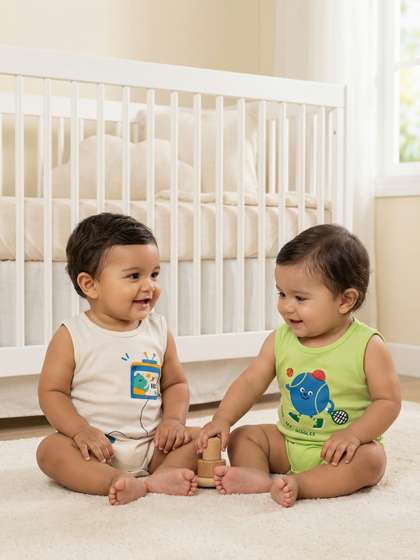 Nauti Nati Infant-Boys
                    Pack Of 2 Gaming Placement-Printed Pure Interlock
                    Cotton Bodysuits