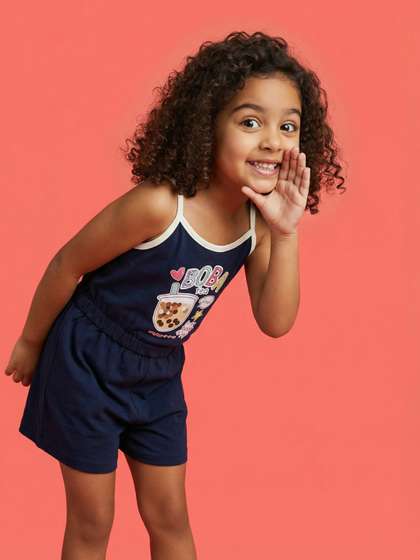 Nauti Nati Girls Printed
                    Sleeveless Pure Cotton Basic Jumpsuit
