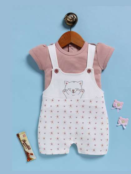 BABY GO Girls Printed
                    Cotton Short Dungaree With T-Shirt