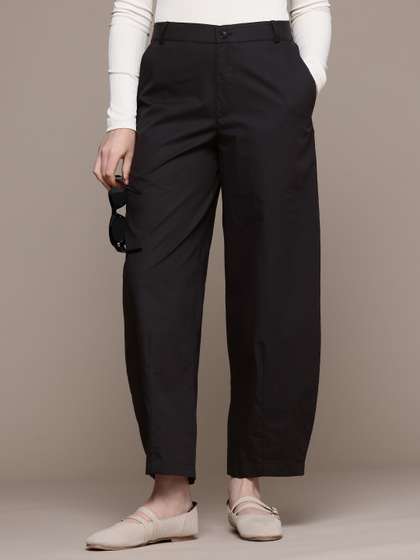 Popnetic Women Pure
                        Cotton Barrel Fit High-Rise Chinos Trousers