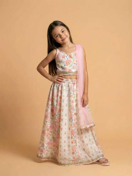 Nauti Nati Girls Block
                      Print Ready to Wear Lehenga & Blouse With
                      Dupatta