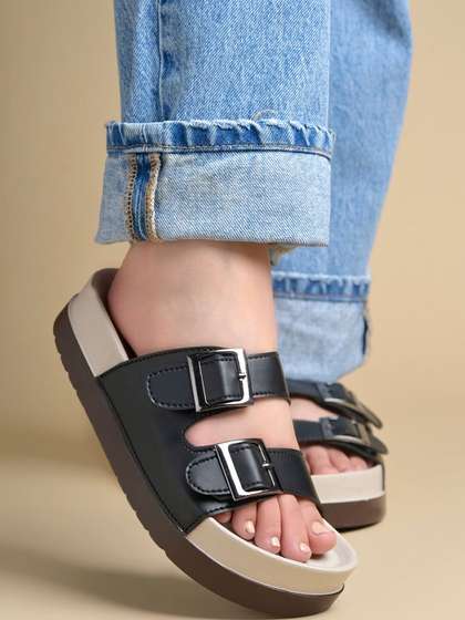 Shoetopia Women Open
                        Toe Flats with Buckles