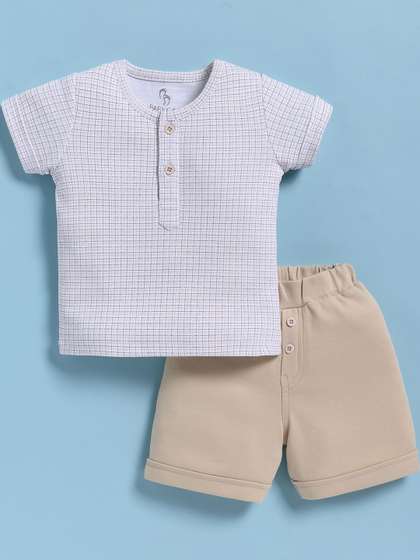 BABY GO Boys Checked
                      Short Sleeves Pure Cotton T-shirt And Short