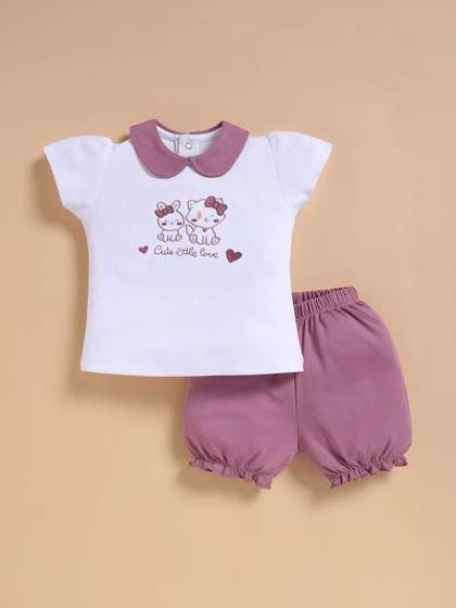 BABY GO Girls Shirt
                    Collar Embroidered T-shirt & Shorts