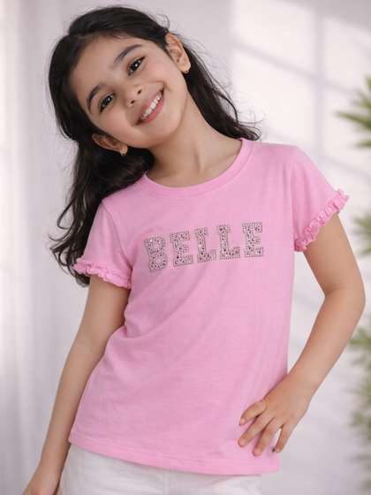 Purple United Kids Girls
                    Light Pink Graphic Print Puff Sleeve Cool &
                    Comfy Ready Tshirt