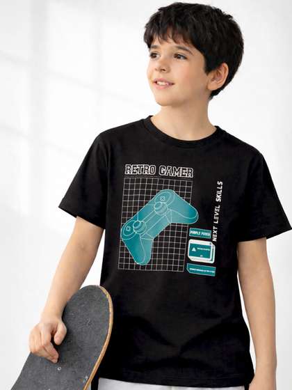 Purple United Kids Boys
                    Printed Black Breathable Fabric Relaxed Feel Daily
                    Wear Tshirt