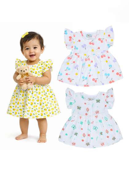 BAESD Girls Pack Of 3
                    Abstract Printed Organic Cotton Fit & Flare
                    Dress