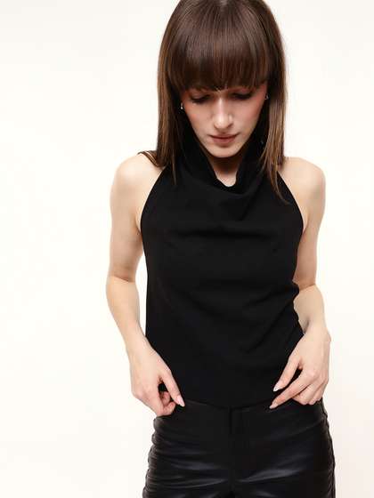 DL Woman Solid
                          Black Cowl Halter Neck Top