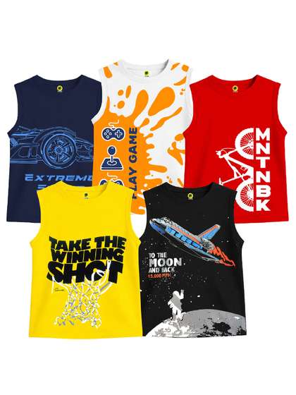 YK Boys Pack Of 5
                      Graphic Printed Round Neck Cotton T-shirts