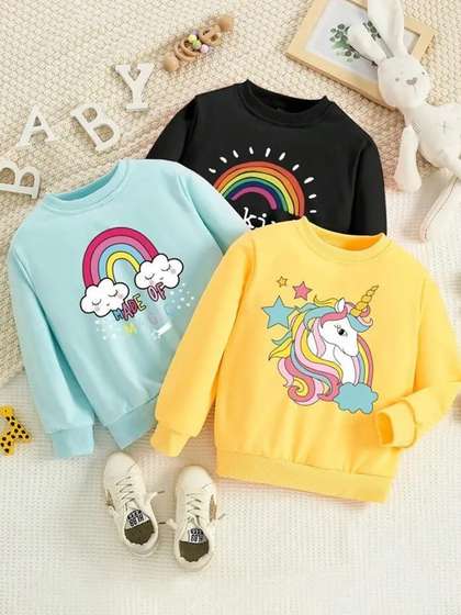 KEESOR Girls Pack of 3
                    Printed Cotton Tshirts