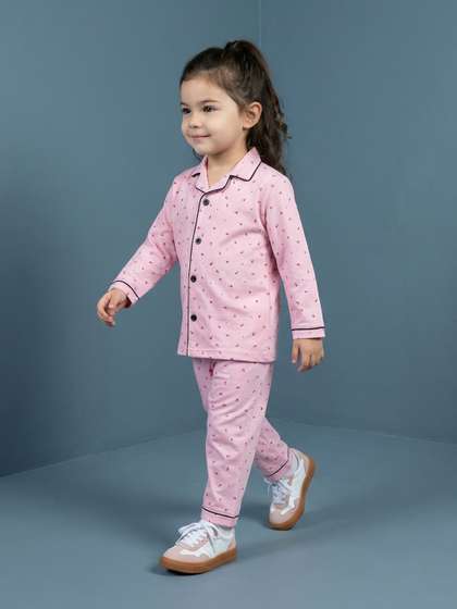 CLAP Girls Pure Cotton
                    Cherry Printed Night Suit