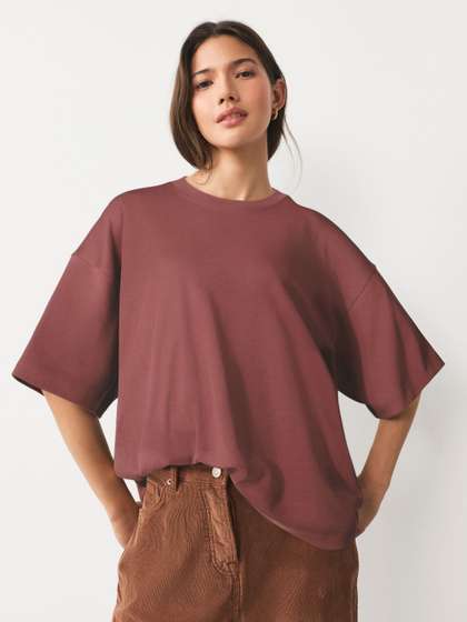 NEXT Drop-Shoulder
                          Sleeves Oversized Pure Cotton T-shirt