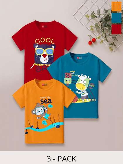 SUPER SQUAD Pack Of 3
                      Boys Graphic Print Pure Cotton Tshirts