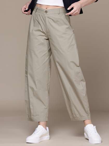 Popnetic Women Pure
                        Cotton Barrel Fit High-Rise Chinos Trousers