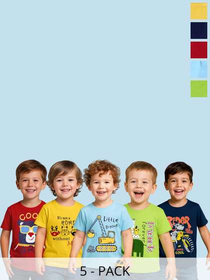 SUPER SQUAD Supersquad
                    Pack Of 5 Boys Graphic Printed Pure Cotton Tshirts