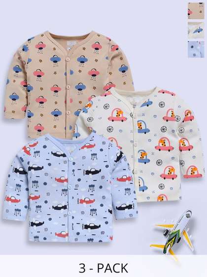 SUPER SQUAD Infants Pack
                    Of 3 Graphic Printed Pure Cotton Long-Sleeve Jhabla