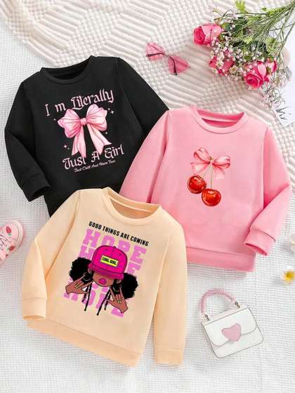 KEESOR Girls Pack of 3
                    Multi Cotton Tshirts