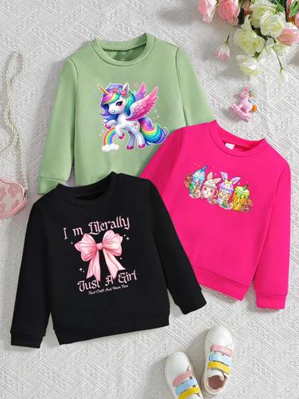 KEESOR Girls Pack of 3
                    Multi Cotton Tshirts