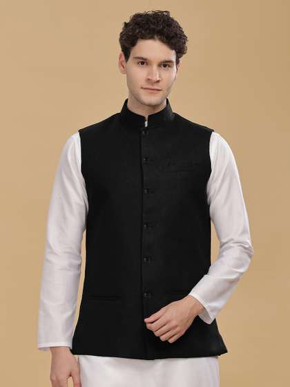 Anouk Men Cotton
                        Linen Woven Nehru Jackets