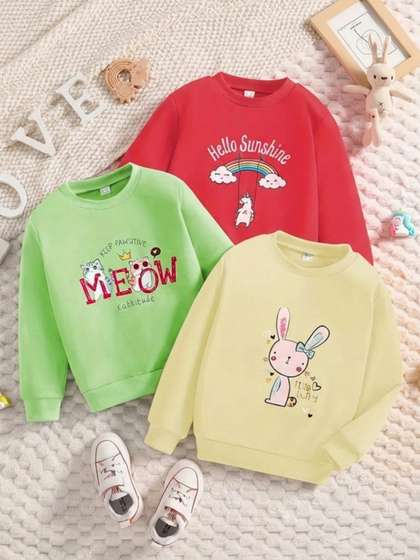 KEESOR Girls Pack of 3
                    Printed Multi Cotton Tshirts