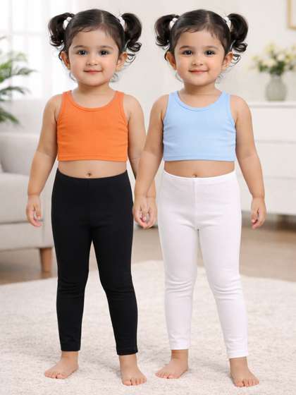 Bodycare Girls Pack of
                      2 White & Black Lycra Cotton Ankle Length
                      Leggings