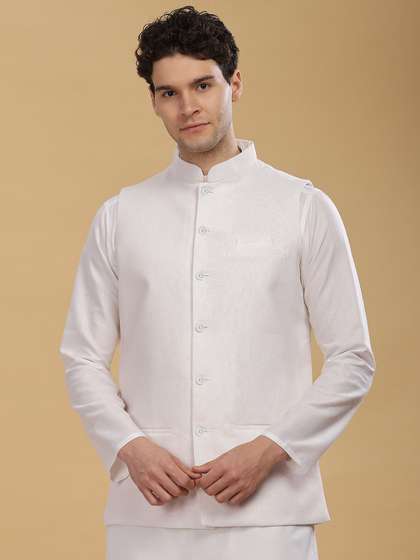 Anouk Men Cotton
                          Linen Woven Nehru Jackets
