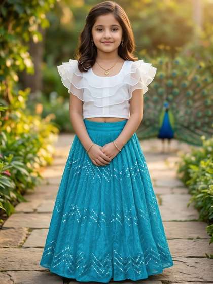 KALINI Girls Embroidery
                    Lehenga Skirt With Top