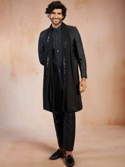 VASTRAMAY Self
                        Design Mandarin Collar Sherwani Set