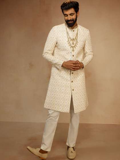 VASTRAMAY
                        Embroidered Mandarin Collar Sherwani Set