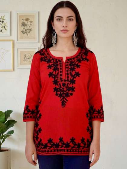 myplusfashion Ethnic
                        Motifs Embroidered Pure Cotton Kurti