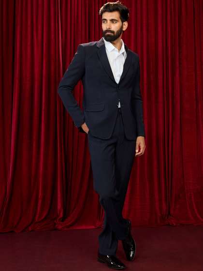 VASTRAMAY Notched
                        Lapel Slim Fit 2 Piece Blazer and Trousers
                        Suits