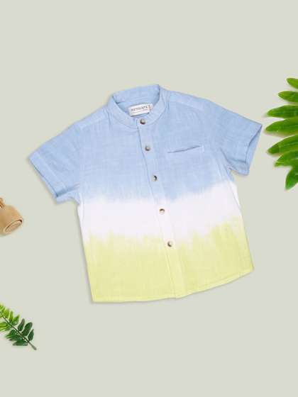 Pantaloons Baby Blue
                    Yellow Dip Dyed Mandarin Shirts