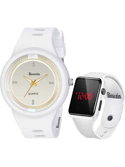 Brostin Boys Dial &
                    Straps Multi Function Watches White Round &
                    Square LED Combo Watch