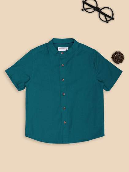 Pantaloons Junior Teal
                    Solid Mandarin Collar Shirts