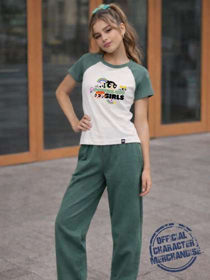 YK X Minute Mirth Girls
                    Round Neck Printed Cotton Top With Pyjamas