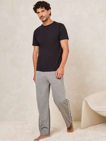 Styli Men Solid
                          Cotton Round Neck Short Sleeve T-Shirt &
                          Pyjama Night Suit