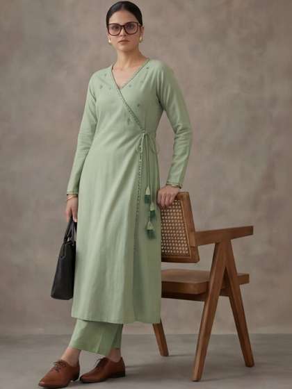 Navibhu Office
                          Women Angrakha Pure Cotton Kurta with
                          Trousers