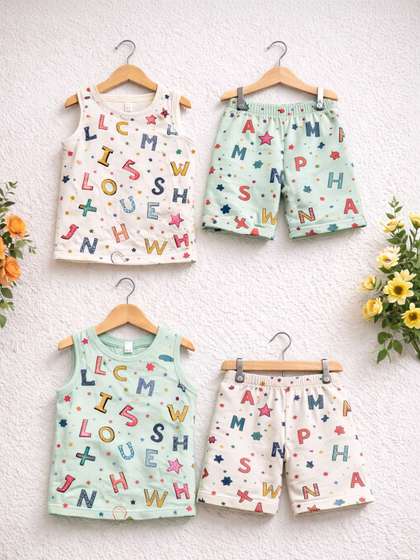 INDIA FASHION FAB Unisex
                    Kids Printed Pure Cotton Top with Shorts