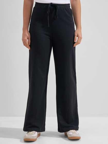 CHIC BY TOKYO
                          TALKIES Women Black Wide Leg Straight Trousers
                          With Slant Pockets