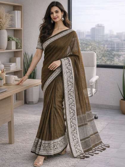 Anouk Ethnic Motifs
                        Woven Design Linen Blend Saree